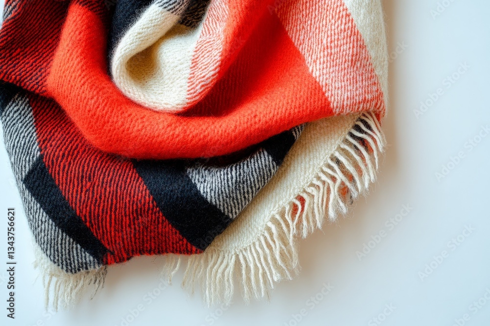 Aufkleber cozy plaid blanket draped elegantly on a light surface for a warm and inviting atmosphere