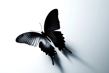 Fototapeta premium Illustration of a butterfly flying freely on a clean white background, with smooth lines and soft shadows, creating a calm and elegant atmosphere