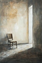 Simple chair awaits light in an empty room.