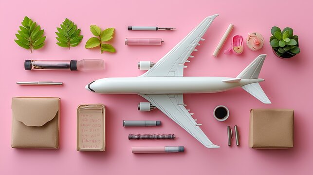 Airplane Travel Accessories Flatlay