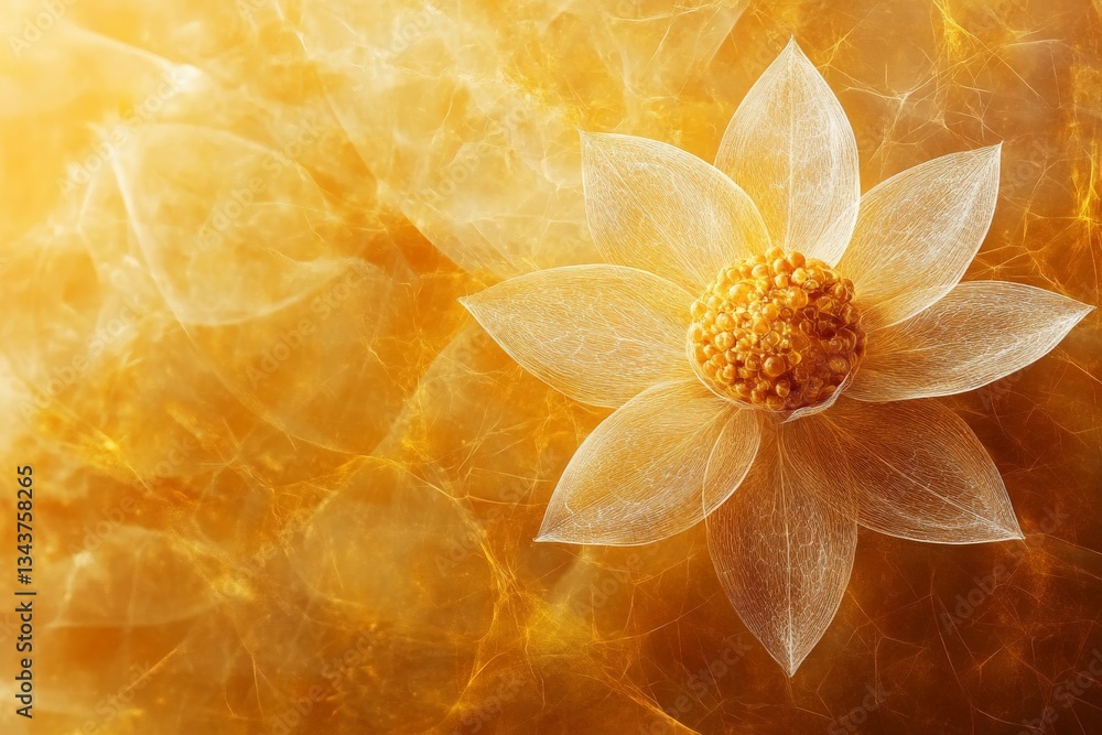 Poster delicate white flower with golden background showcasing intricate details in a calm, serene setting