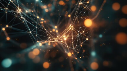 Fototapeta premium Abstract representation of interconnected nodes and glowing particles, creating a dynamic digital network scene