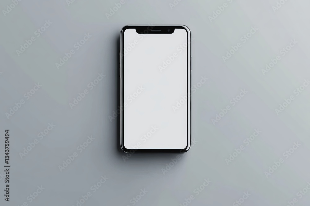 Aufkleber Modern smartphone placed on a minimalistic gray surface with no visible content or applications