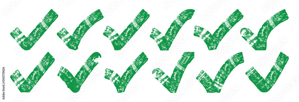 Poster vector set of check marks in hand drawn brush style. elements collection in grunge graffiti style co