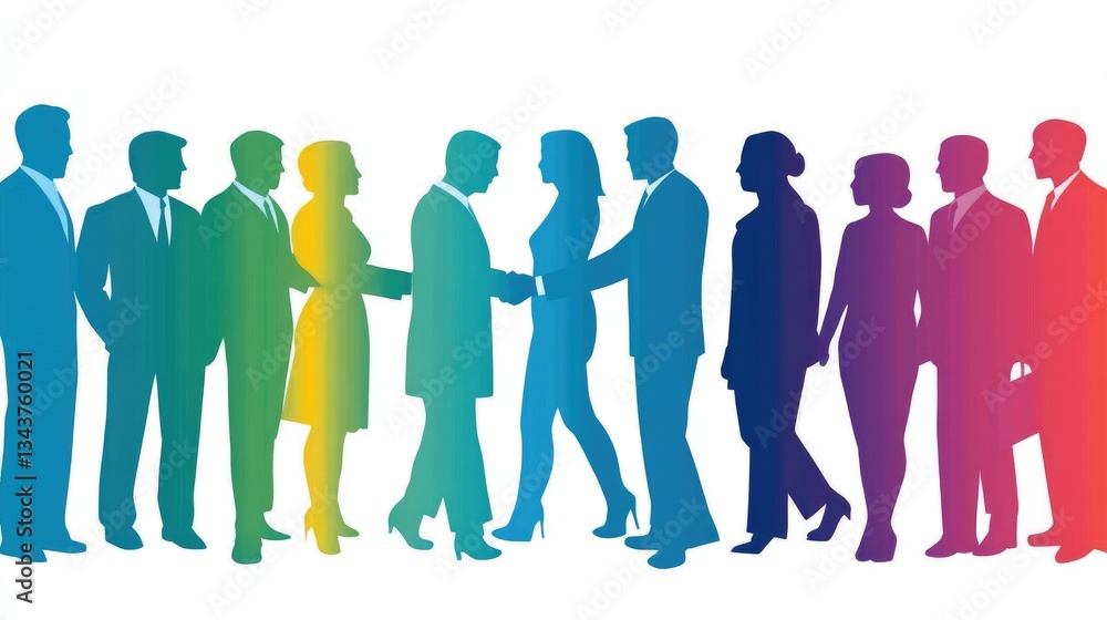Poster diverse group of professionals engaging in a handshake, symbolizing collaboration and networking in 