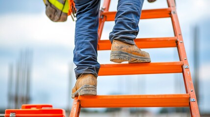 Safety First: Worker Falling from Ladder with Toolbox, Construction Site Accident Concept