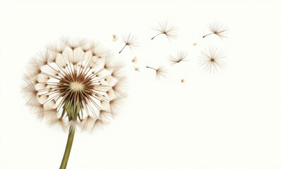 Dandelion seeds blowing in the wind.