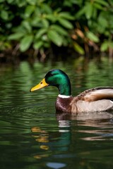 Fototapeta premium there is a duck that is swimming in the water