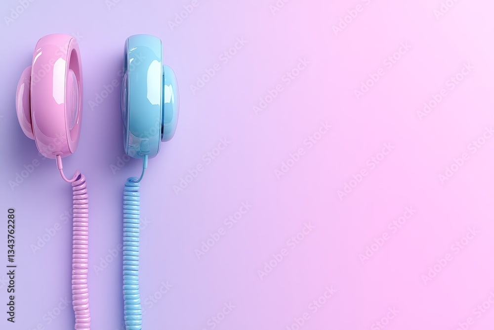Poster colorful retro headphones in pastel shades on a soft gradient background creating a stylish and mode