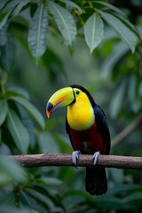 Obraz premium brightly colored bird perched on a branch in a tropical forest