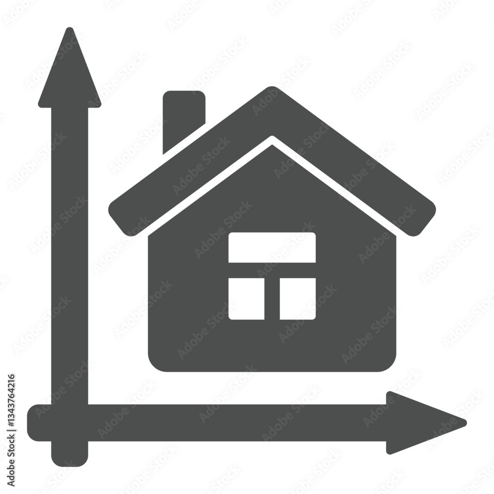 Poster house at coordinate axes solid icon, architecture project concept. vector graphics. cottage building