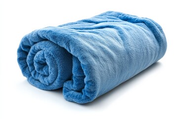 Soft blue fleece blanket rolled neatly for cozy lounging at home or outdoor adventures in any season