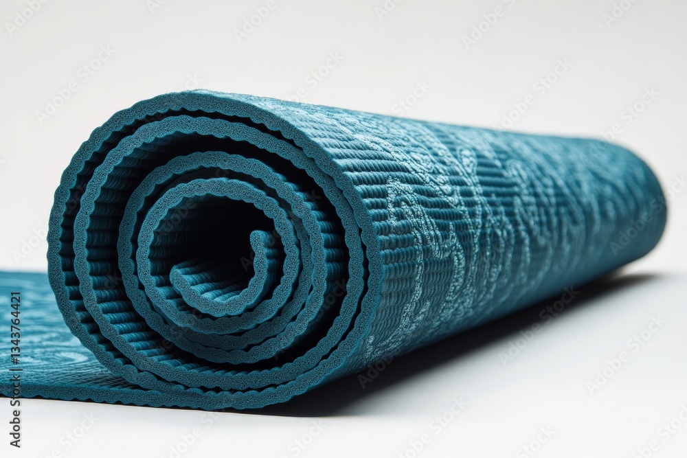 Aufkleber blue yoga mat rolled up on a light background, ready for a calming exercise session in a serene envi