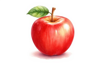 Fresh red apple with a leaf
