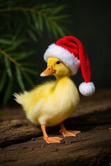 there is a small yellow duck wearing a santa hat