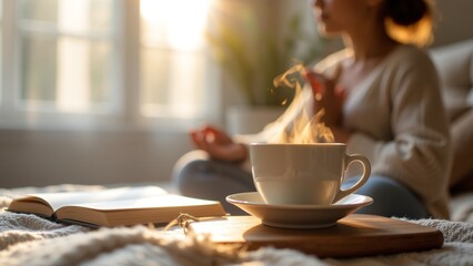 Daily calm routine for relaxation, mindful self-care habits. Morning wellness rituals, peaceful start to the day. Stress-free lifestyle for mental clarity and focus.