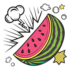 Colorful Pop Art Watermelon Slice with Comic Book Effects