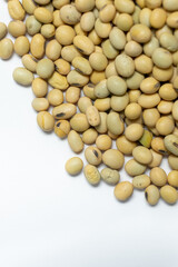 Organic raw soybeans close-up vegan superfood on white background