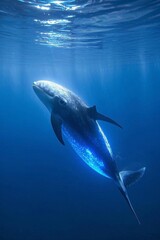 Fototapeta premium there is a large whale swimming in the ocean with a fish nearby