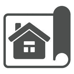 House on paper plan solid icon, architecture project concept. Vector graphics. Cottage building construction sign on white background, glyph style icon for mobile or web design.