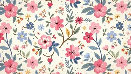 Intricate floral motifs in pastel shades create a delicate, soft repeating pattern ideal for various applications , nature, pattern