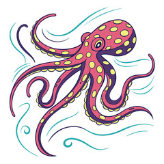 Energetic Pop Art Octopus with Swirling Tentacles and Comic Motion Effect