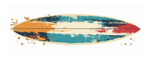 Colorful abstract surfboard design with bold brush strokes and v