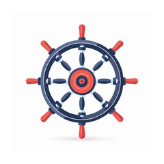 Obraz premium Nautical ship wheel with red and blue handles on white backgroun