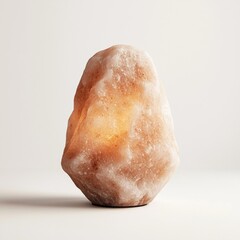 A himalayan salt lamp illuminates a room, creating a calming, warm glow with its natural texture and unique shape.