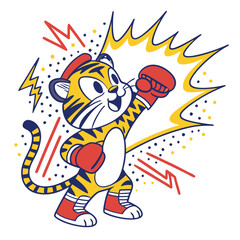 Energetic Pop Art Tiger Cub with Electric Colors and Comic Action Line
