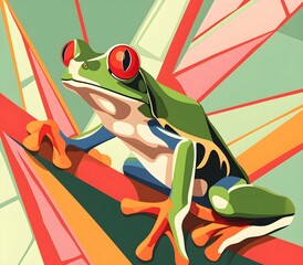 Modern style poster with Frog , The animal is set against a background of abstract forms and pastel 