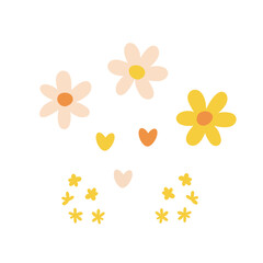 Cute floral vector with pastel flowers and hearts – hand-drawn spring illustration for decor and designs