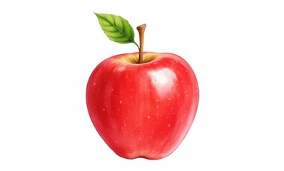 Fresh red apple with green leaf