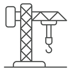 Tower crane thin line icon, building construction concept. Vector graphics. Industrial crane with hook sign on white background, outline style icon for mobile or web design.