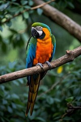 Fototapeta premium brightly colored parrot perched on a branch in a tree