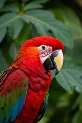 Obraz premium araffe parrot with red and green feathers sitting on a branch