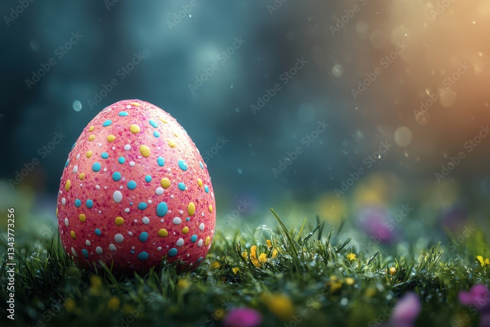 Poster an image capturing easter chaos with a colorful apple as the main subject. various easter-themed ele