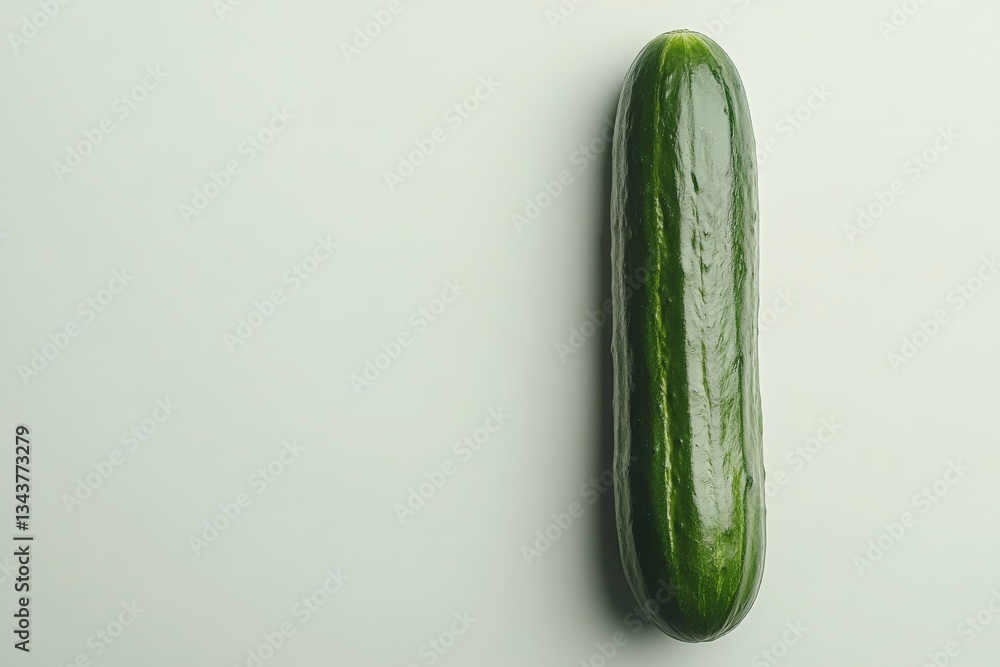Poster fresh cucumber lying on a light surface, showcasing its smooth texture and vibrant green color in a 