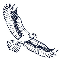 Line Art of a Bird in Flight with Flowing Feather