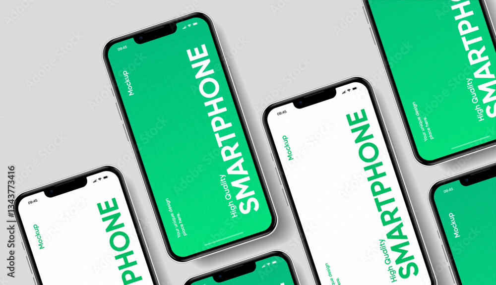 Aufkleber Realistic smartphone mockup. Mobile phone vector with isolated on white background. Device front view. 3D mobile phone with shadow. Realistic, high quality smart phone mockup for ui ux presentation.