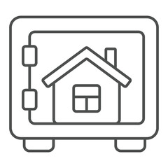 Safe with house inside thin line icon, housing market concept. Vector graphics. Secure bank deposit box for building sign on white background, outline style icon for mobile or web design.