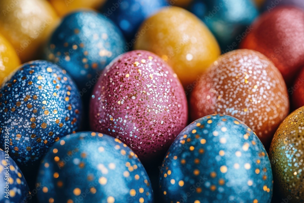 Poster an image showcasing a chaotic easter display with oranges and apples intertwined in the decorations.