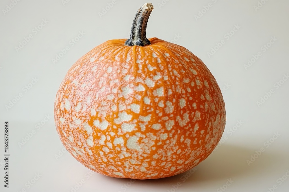 Poster Unique orange pumpkin with distinctive white speckles on display in a bright setting