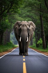 Obraz premium there is a large elephant walking down the middle of the road