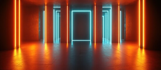 Neon Lights Corridor: Futuristic Cyberpunk Architecture