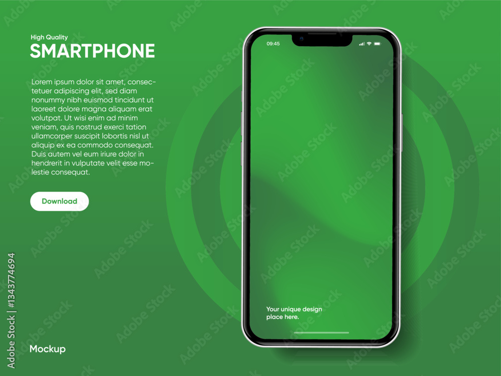 Poster Realistic smartphone mockup. Mobile phone vector with isolated on white background. Device front view. 3D mobile phone with shadow. Realistic, high quality smart phone mockup for ui ux presentation.