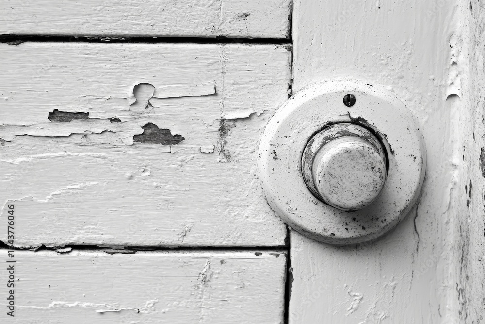 Poster details of a weathered doorknob on an old wooden door with peeling paint showcase rustic charm and h