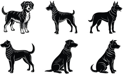 Dog silhouette vector set isolated on white background.