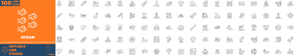 Ocean Line Editable Icons set