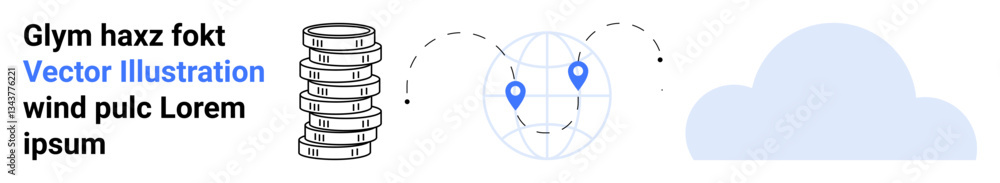 Poster servers connected to a globe with location markers and directional arrows facing a cloud. ideal for 